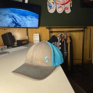 Mesh Back Trucker Cap in Brown and Aqua
